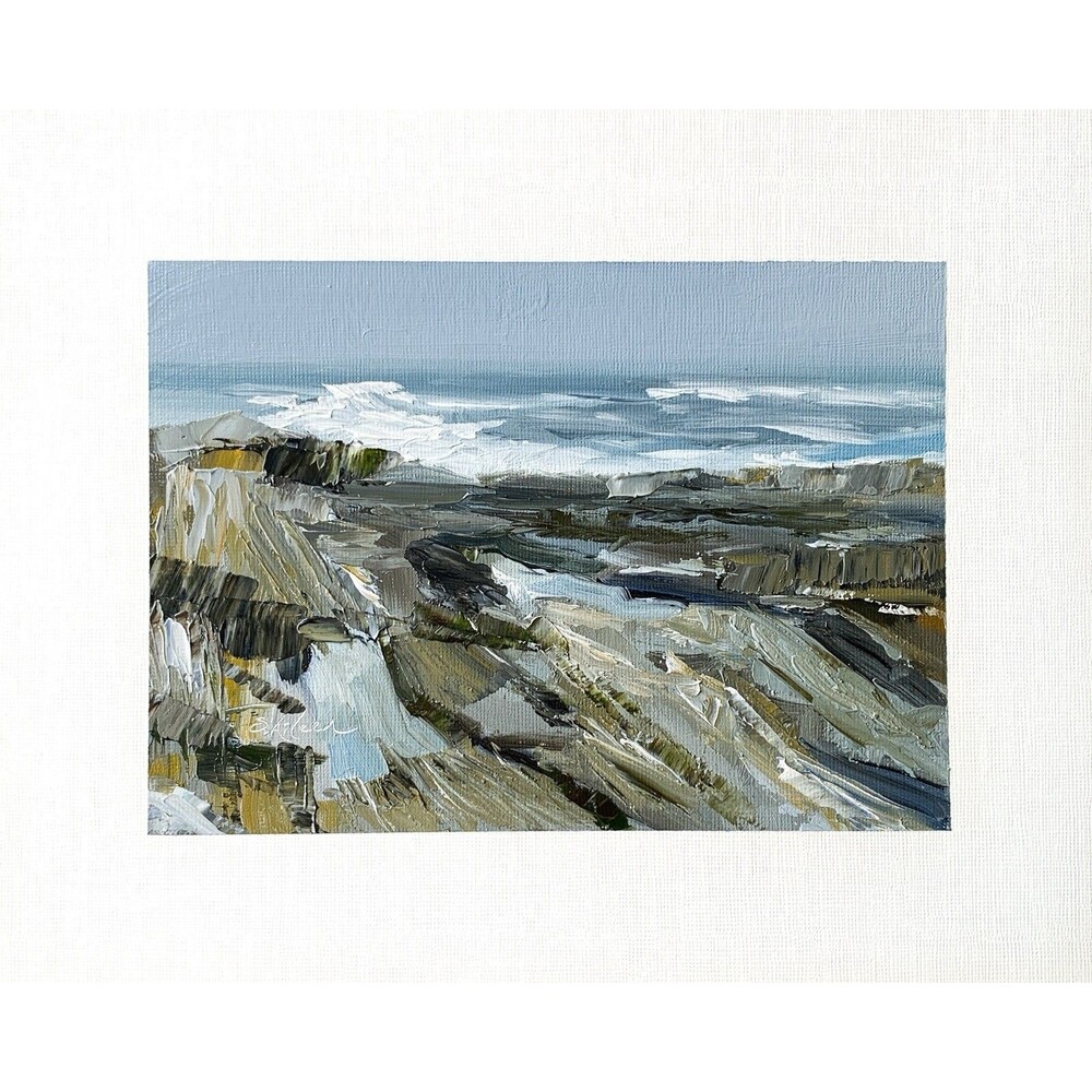 8x10 Maine Original Oil Landscape Painting Acadia Schoodic Point Rock Art Signed